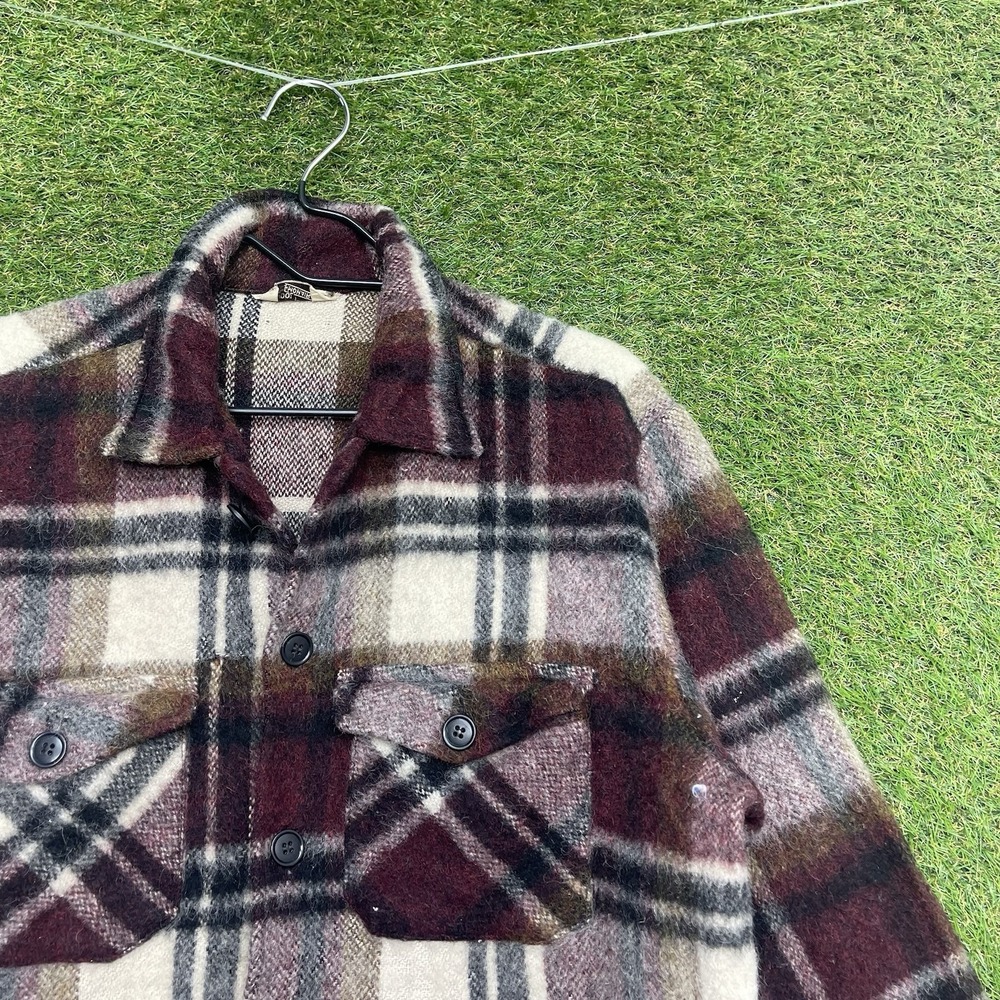 Vintage Mohair Wool Flannel Mens Large Deacon Brothers Plaid Button Up Plaid
